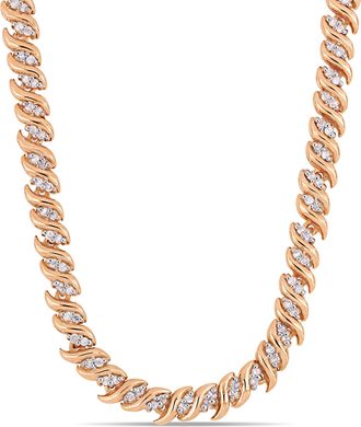 Mimi & Max 1 CT TW Diamond S-Link Tennis Necklace in Rose Plated Sterling Silver