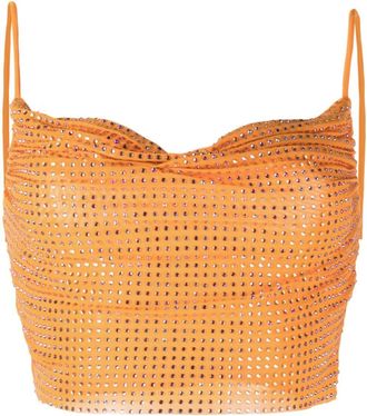 Self Portrait crystal-embellished crop top - women - Polyester/Polyester/Spandex/Elastane/Spandex/Elastane - 4 - Orange