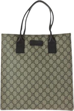 Gucci Pre-owned GG Supreme Canvas Leather Tote Bag - Dames - Vintage Shopper - Beige - ONE Size - Leer - Vintage