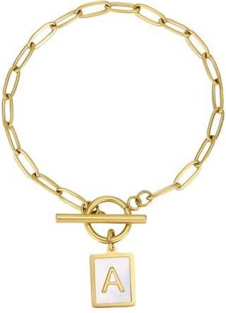 Adornia 18K Gold Plated Mother-of-Pearl Initial Charm Toggle Bracelet in White/Gold-A at Nordstrom Rack