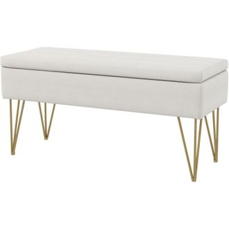 HOMCOM Panca Contenitore Fondo Letto in Tessuto con Gambe in Acciaio Crema
