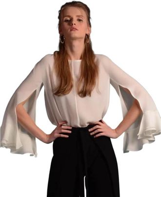 Moskada Open Mouw Blouse - Maat 46 - Dames - Blouses - Wit - 3XL - Overhemden