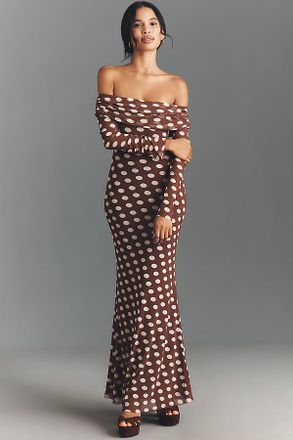 AFRM Long-Sleeve Off-The-Shoulder Mesh Maxi Dress