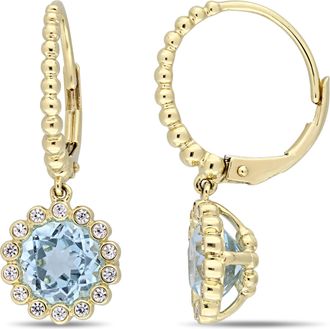 Mimi & Max 3 2/5ct TGW Sky-Blue Topaz White Sapphire Leverback Earrings 10k Yellow Gold