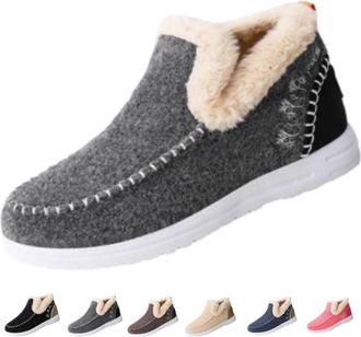 Generic Cozy Orthopedic Fleece Slip-On Boots,Womens Warm Plush Lined Non-Slips Flat Shoes,Winter Comfort Fleeces Ankle Boot (Gray, Adult, Adult, Women, 5.5, N