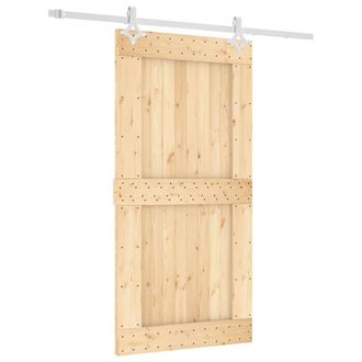 Berkfield Home Sliding Door with Hardware Set 100x210 cm Solid Wood Pine in Light Tan