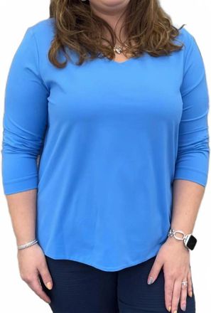 Multiples 3/4 Sleeve V-Neck Top In French Blue