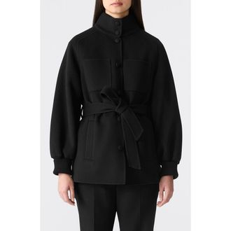 Mackage Shania Double Face Belted Wool Jacket in Black at Nordstrom, Size Large