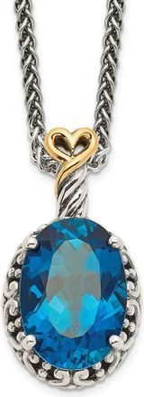 Diamond2Deal Sterling Silver with 14K Accent Oval London Blue Topaz Oval Pendant Necklace