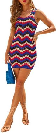 VICI Collection Endless Vacay Semisheer Crochet Minidress in Red/blue at Nordstrom, Size Medium