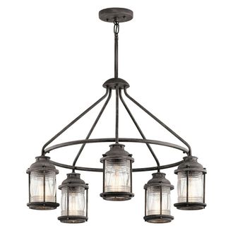 Loops Outdoor IP44 5 Bulb Chandelier LIght Weathered Zinc LED E27 60W