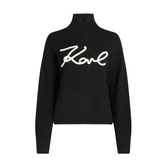 Karl Lagerfeld Turtlenecks, female, Black, Size: L Soutache Signature Chunky Knit