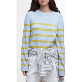Barbour Bronya Stripe Cotton Blend Sweater in Breeze Blue at Nordstrom Rack, Size 12 Us / 16 Uk