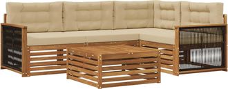 vidaXL Conjunto De Sof&aacute;s De Exterior 5 Uds. Natural Y Beige Vidaxl