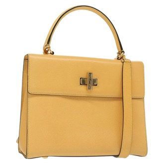 Celine Vintage Convertible Turnlock Top Handle Bag Leather Yellow Leather Bag (Pre-Owned)