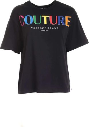 Versace Jeans Couture Multicolor Logo T-Shirt - Dames - T-shirts - Zwart - L - Katoen - Tops