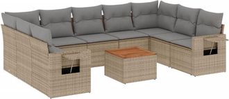 vidaXL Juego De Sof&aacute;s Jard&iacute;n Con Cojines Beige 10 Pzas Rat&aacute;n Sint&eacute;tico Vidaxl