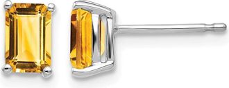 Diamond2Deal 14k White Gold 6x4mm Emerald Cut Citrine Earrings