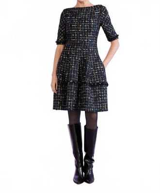 Talbot Runhof Sequid Tweed Dress In Royal Navy