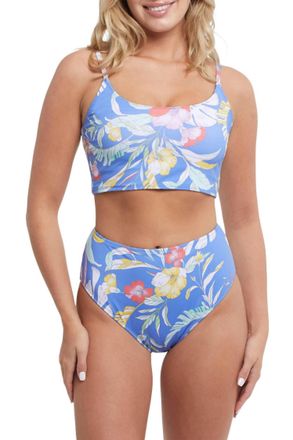 Tribal Wave Floral Reversible 2 Piece Swimsuit In Blue/cream