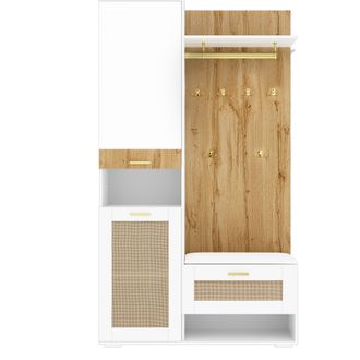 STILVORA Mobile DIngresso Con 3 Ante, Specchio, 6 Ganci Dorati E Led 16 Colori, Stile Moderno, 110&times;38&times;190 Cm, Bianco Legno