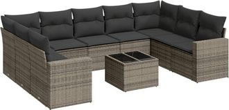 vidaXL Set De Sof&aacute;s De Jard&iacute;n 10 Pzas Con Cojines Rat&aacute;n Sint&eacute;tico Gris Vidaxl