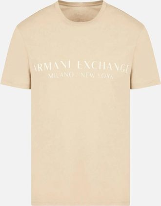 A|X Armani Exchange Mens Cotton Milano/New York Logo Beige T-Shirt - Cream - Size: 38