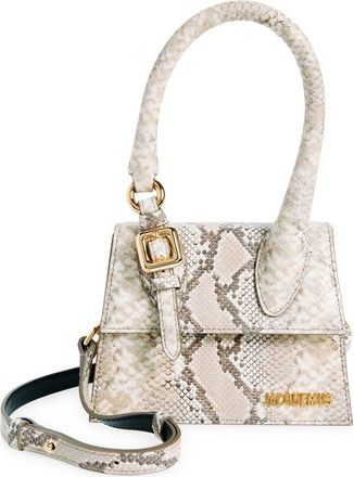 Jacquemus Le Chiquito Moyen Snakeskin Embossed Leather Top Handle Bag in Beige 150 at Nordstrom
