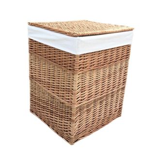 Red Hamper Cotton Lined Light Steamed Square Laundry Basket in Natural