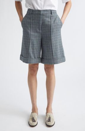 Eleventy Houndstooth Check Virgin Wool & Cashmere Bermuda Shorts in 178 Dark Jade at Nordstrom, Size 44