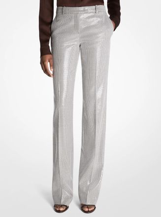 Michael Kors Carolyn Embroidered Sequin Dogtooth Stretch Wool Trousers