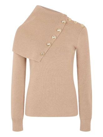 Paco Rabanne asymmetric ribbed sweater - women - Wool - L - Neutrals