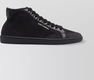 Saint Laurent high-top leather lace-up sneakers in organic cotton canvas