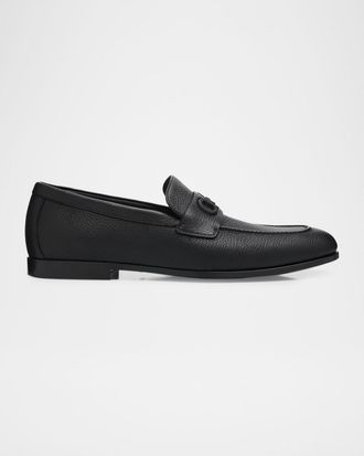 Ferragamo Men & apos;s Touch Hammered Leather Rubber-Gancini Loafers
