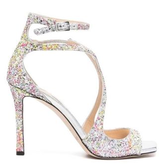 Jimmy Choo London Azia 95 Coarse Glitter Sandals, Brand Size 40.5 ( US Size 10.5 )