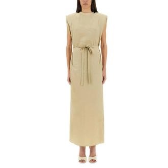 Alysi Mouwloze Maxi-jurk met Ceintuur in de Taille - Dames - Maxi kleedjes - Beige - XS - Kleedjes