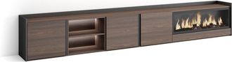 Skraut Home Skraut Home - Mueble Tv, Televisi&oacute;n, Muebles De Sal&oacute;n, Almacenaje, 315x35x50cm, Para Tv Hasta 80, Chimenea El&eacute;ctrica Xxl, Led, Estilo Moderno, Roble O