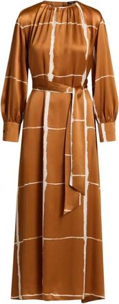 Kiton Zijden Satijnen Jurk met Vloeiend Silhouet - Dames - Maxi kleedjes - Bruin - XS - Satijn - Kleedjes