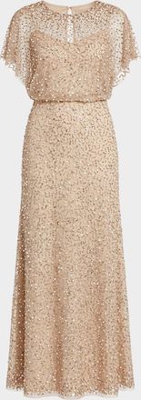 Mac Duggal Petite Beaded Blouson Column Gown