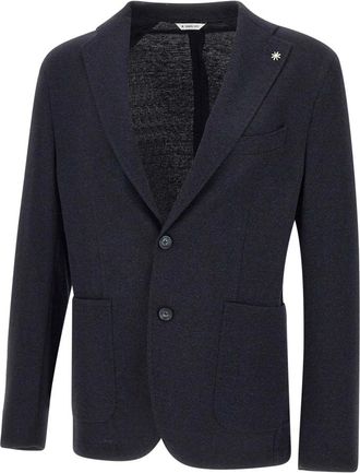 Manuel Ritz Jassen, Heren, Blauw, 2Xl, Wol, Blauwe Textuur Blazer met Revers