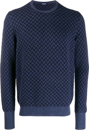 Drumohr Dark Blue Herringbone Knit Sweater