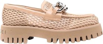 Casadei Loafers met kettingdetail en plateauzool - Dames - Loafers - Beige - 41 EU - Leer - Schoenen