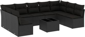 vidaXL Vidaxl - Set De Sof&aacute;s De Jard&iacute;n 10 Pzas Cojines Rat&aacute;n Sint&eacute;tico Negro