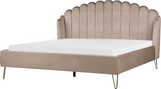 Beliani Cama Con Somier De Terciopelo Gris Pardo 180 X 200 Cm Cabecero Ambillou