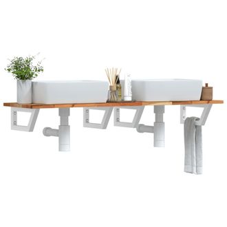 Berkfield Home Basin Shelf Wall Mounted Steel & Solid Wood Acacia in Brown