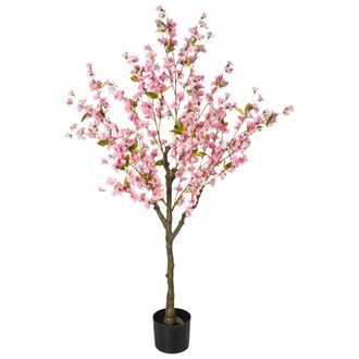 Beliani Beliani - Planta Artificial En Maceta Verde Negro Material Hojas De Pl&aacute;stico Rosas 152 Cm Interior Cherry Tree