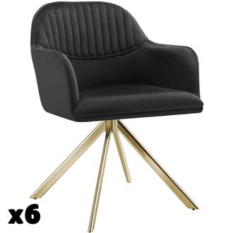 TecTake 6 Sillas de comedor giratoria 360&ordm; terciopelo, 56x59x81 cm negro/oro