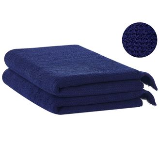 Beliani Beliani - Conjunto De 2 Toallas De Algod&oacute;n Azul Marino Rizo Textura Borlas Ba&ntilde;o Atiu