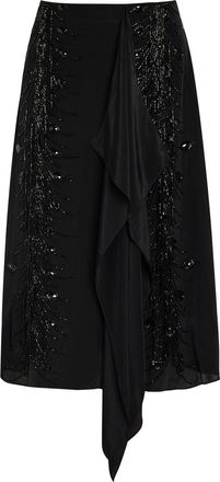 La DoubleJ LA Double J Scarf Bead Embellished Satin Midi Skirt - Black - S (UK8-10 / S)