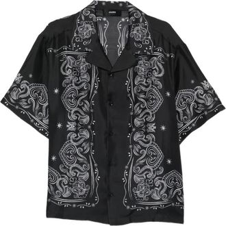 Amiri Bandana Paint Oversized Bowling Shirt - Heren - Korte mouwen Overhemden - Zwart - L - Overhemden